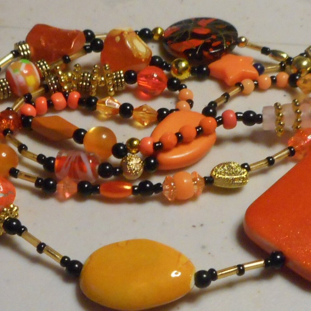 HandCrafted Long Necklace over 25"  ...… orange colors